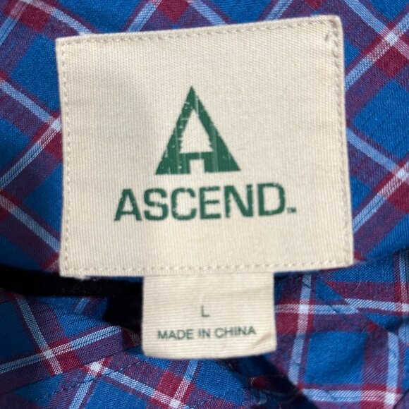 Ascend women’s size L polyester blue plaid long sleeve button front shirt - Picture 4 of 7